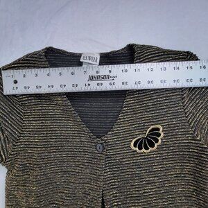 U.S. Wear Women Medium Black Gold Metallic Striped Knit Cardigan Sweater Acetate